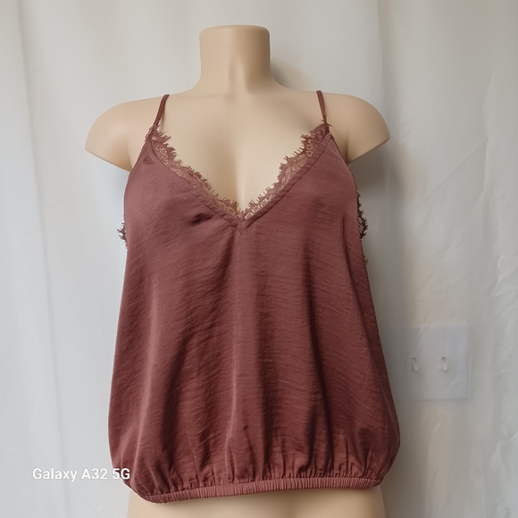 Express Tops - Express Women Size L Pink Brown Lace Camisole Top